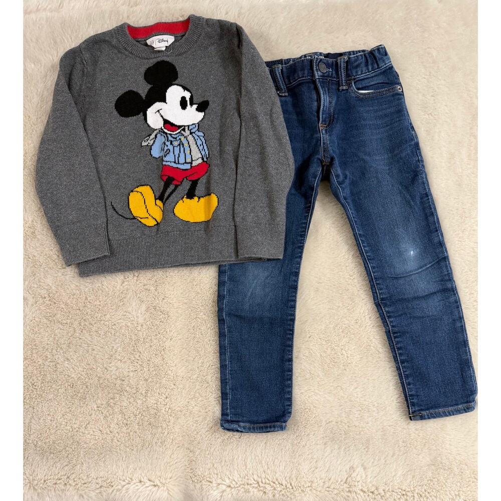Baby Gap Disney Mickey Mouse Sweater Knit Pullover AND Gap Slim Jeans! OUTFIT!